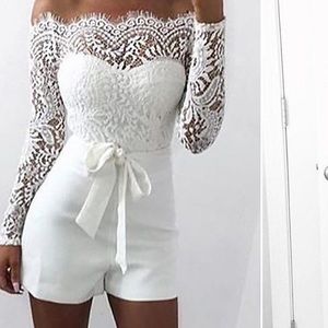 Woman’s romper lace backless solid color off shoulder